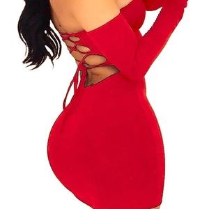 Red off the Shoulders Mini Dress